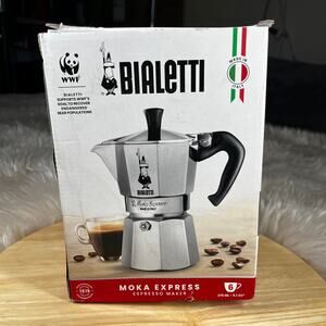 Bialetti Moka Express Iconic Italian Stovetop Espresso Maker Silver 6 Cups New